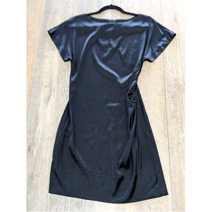Banana Republic Dress Womens 2 Black Satin Short Sleeve Silk Stretch A Line